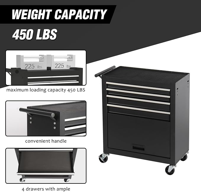 4-Drawer Rolling Tool Chest, Cabinet - Image 4