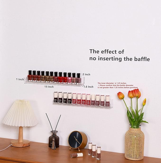 IEEK Nail Polish Rack Wall Mounted Shelf 2 Pack, 2 Tiers Floating Polish - Image 3