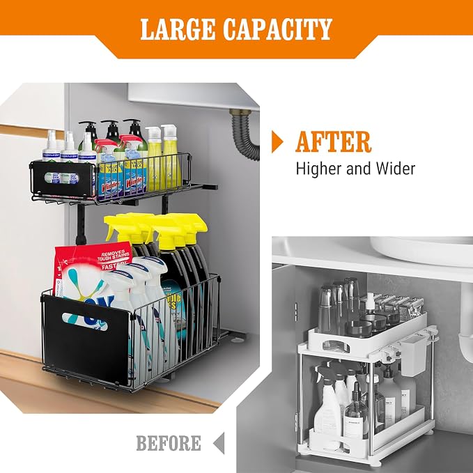 Under Sink Organizers and Storage, 2-Tier Pull Out Cabinet Organizer, Slide - Image 4