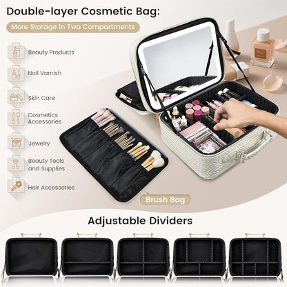 Makeup Bag with LED Lighted Mirror 12.2 IN Travel Double Layer Makeup Case - Image 6