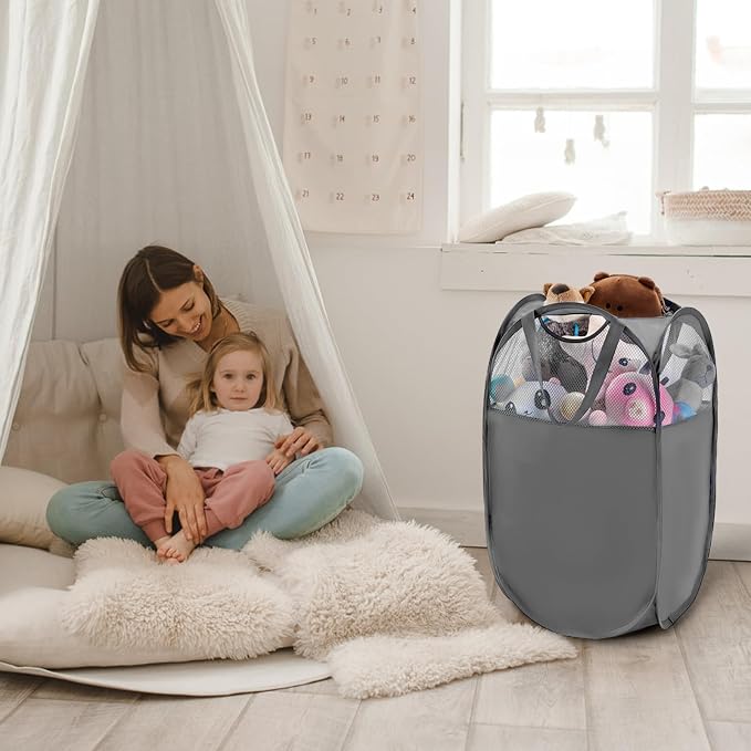 TECHMILLY Pop Up Foldable Laundry Basket, Mesh Laundry Hamper - Image 6