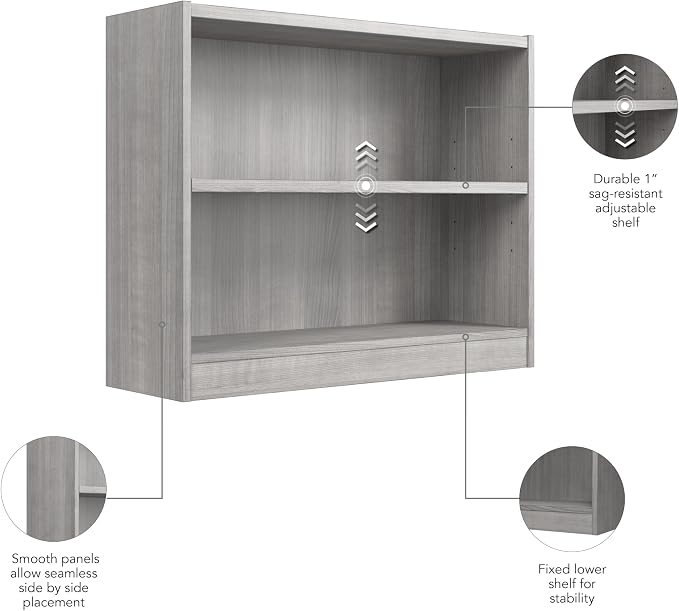Bush Furniture Universal Small 2 Shelf Bookcase in Platinum Gray, Low Storage - Image 6