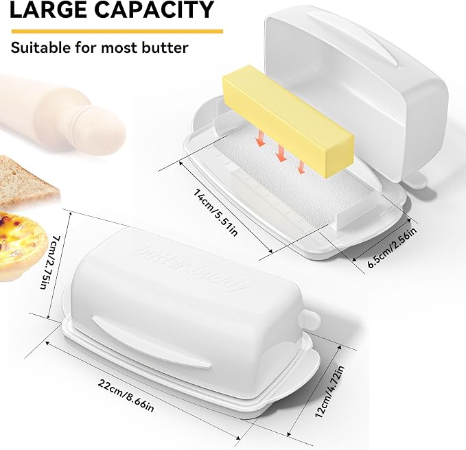 Butter Dishes with Lid for Countertop Refrigerator, Plastic Butter Dish Flip - Image 6