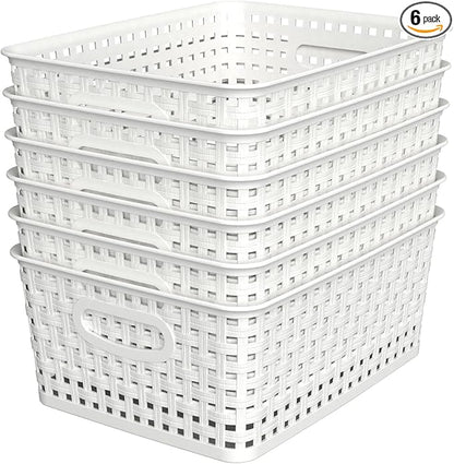 WYT Woven Plastic Storage Baskets, 6 Pack White Weave Bins Organizer, 10.1" x by WYT