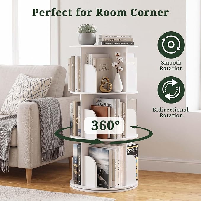 3 Tier Rotating Bookshelf Tower, Round Spinning Bookshelf | 360°revolving - Image 5