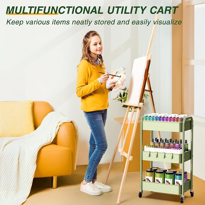 LEHOM 3 Tier Rolling Storage Cart, Metal Trolley Utility Cart - Image 8