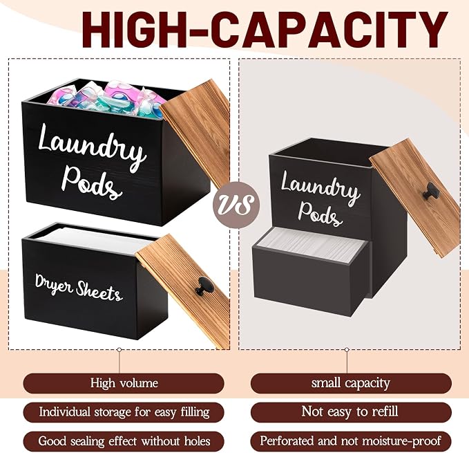 Dandat 3 Pcs Wood Laundry Pods Container Farmhouse Decoration Laundry Room - Image 4