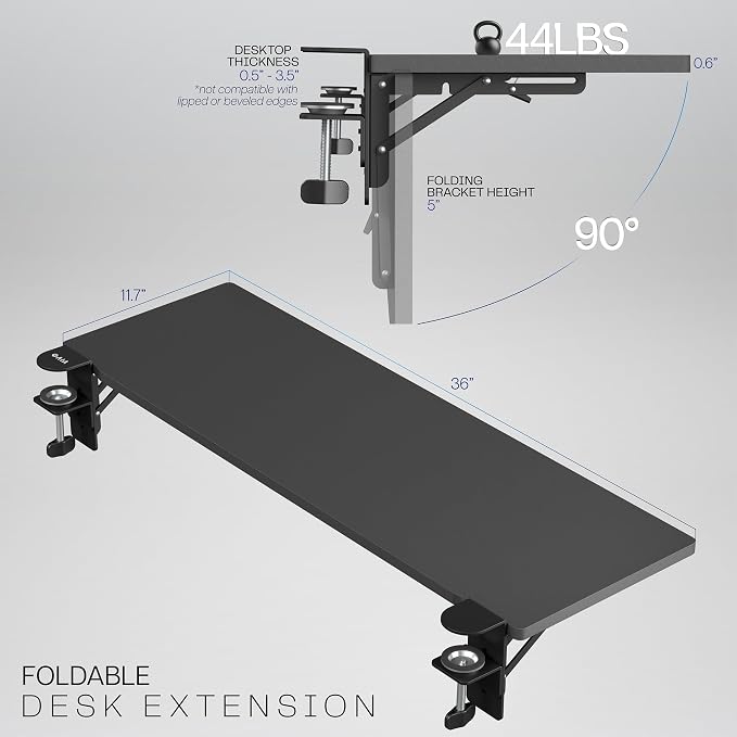 VIVO Black Clamp-on 36 x 12 in Desk Extender, DESK-EXT36 | Foldable, Wrist - Image 4