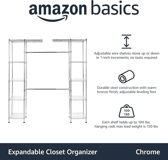 Amazon Basics Expandable Adjustable Metal Closet Organizer - Image 3