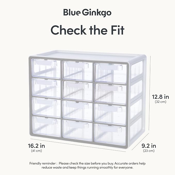 Blue Ginkgo Large 12-Drawer Cabinet – Stackable Clear Organizer - Image 2