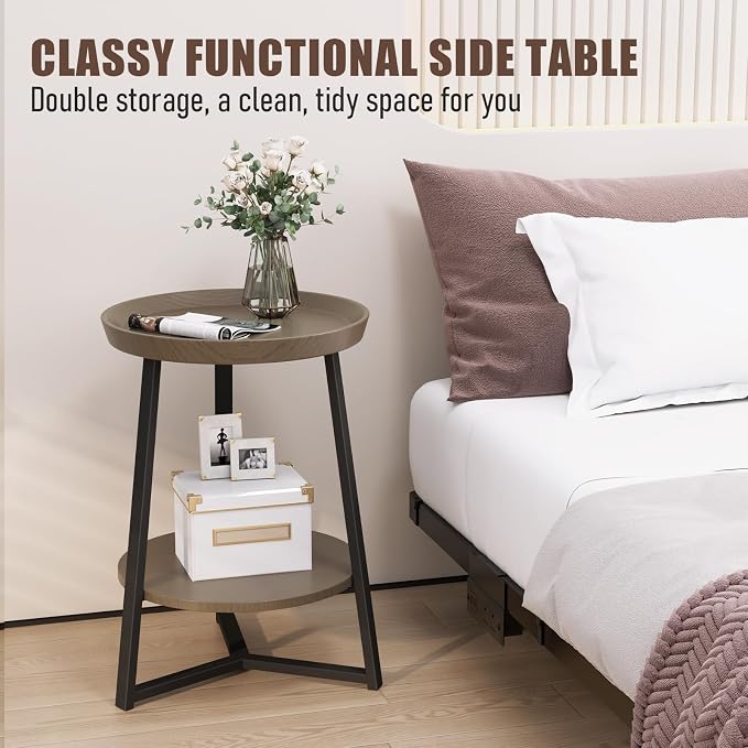 Gadroad Round End Table with Storage Shelf, 2 Tier Farmhouse Side Table - Image 7