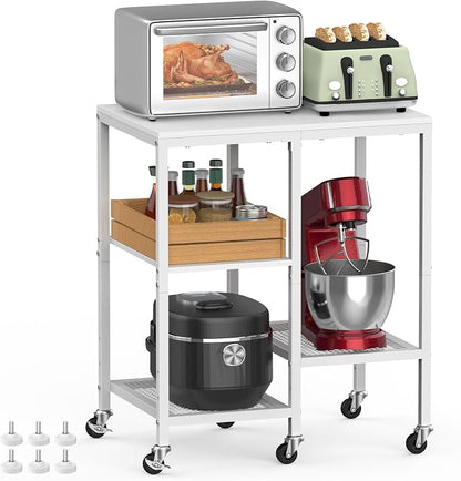Kitchen Microwave Cart with Wheels, Coffee Bar Table Station, 4-Tier Rolling by OGEMXU