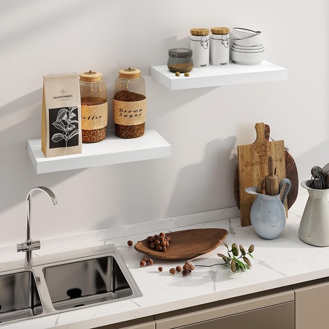 Fun Memories White Floating Shelves, 8 Inch Deep Wall Shelves Set of 2 - Image 6