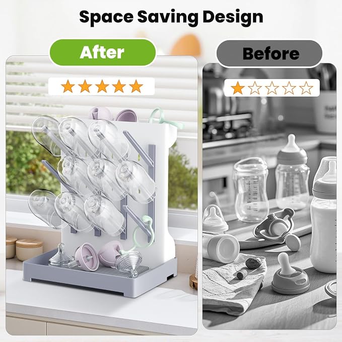 Baby Bottle Drying Rack: Vertical Space Saving Large Bottles Holder - Image 3