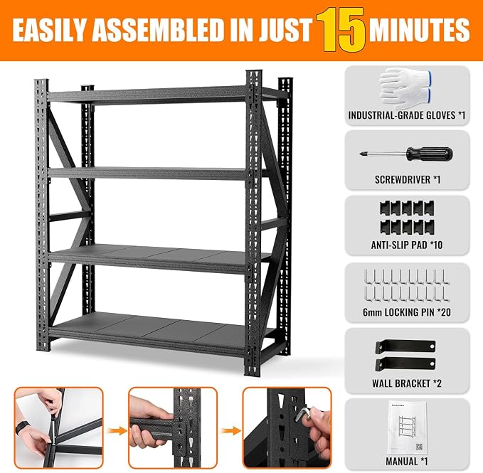 4000LBS 4 Tier Garage Storage Shelves, Heavy Duty Adjustable Storage Rack - Image 6