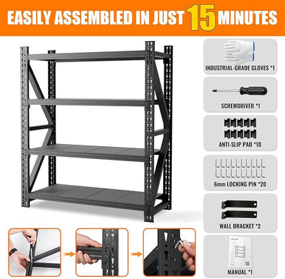 4000LBS 4 Tier Garage Storage Shelves, Heavy Duty Adjustable Storage Rack - Image 6
