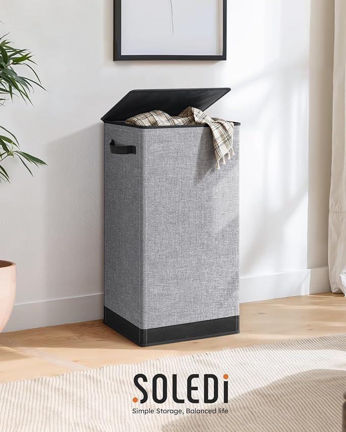SOLEDI Laundry Hamper with Lid 100L Large & Tall Collapsible Laundry Basket - Image 8