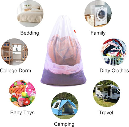 2 Pack Mesh Laundry Bags, 24 x 36 Inches Heavy Duty Drawstring Bag, Travel and - Image 3