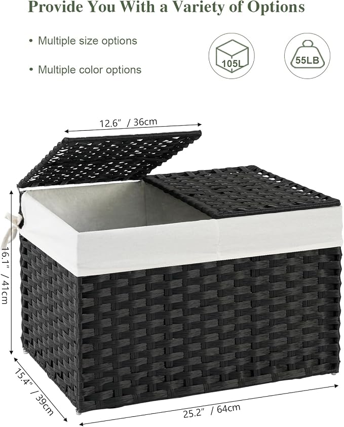 SETVSON Storage Basket with Lid PE Rattan Storage Basket 105L, 2 Removable - Image 2
