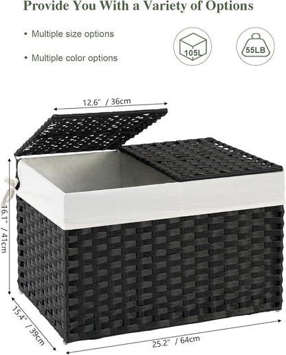 SETVSON Storage Basket with Lid PE Rattan Storage Basket 105L, 2 Removable - Image 2