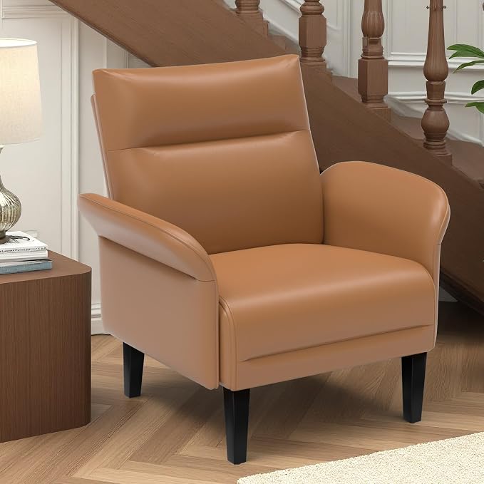 Modern Faux Leather Accent Sofa, Symmetrical Shawl Armchair by Tbillionnext