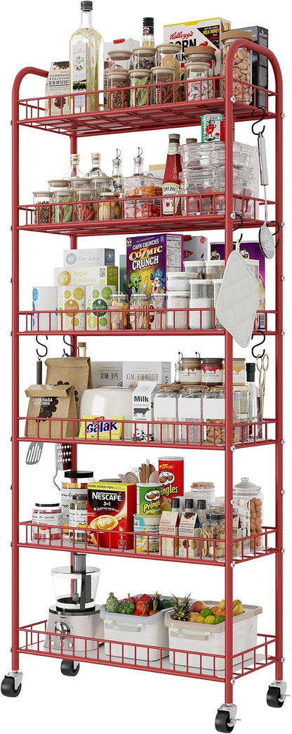 Slim Rolling Storage Cart, 6 Tier Metal Kitchen Rolling Utility Cart by Qiaoxuan