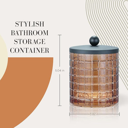 Amber Colored Tranlucent Apothecary Etched Geometric Grid Glass Jar W/Matte - Image 3