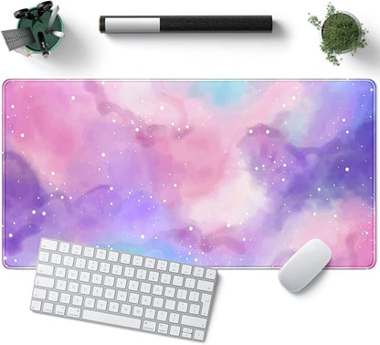 Desk Pad Purple Starry Sky Cute Gaming Mouse Pad Galaxy Gamer Girl Cute Pink by YKJWW