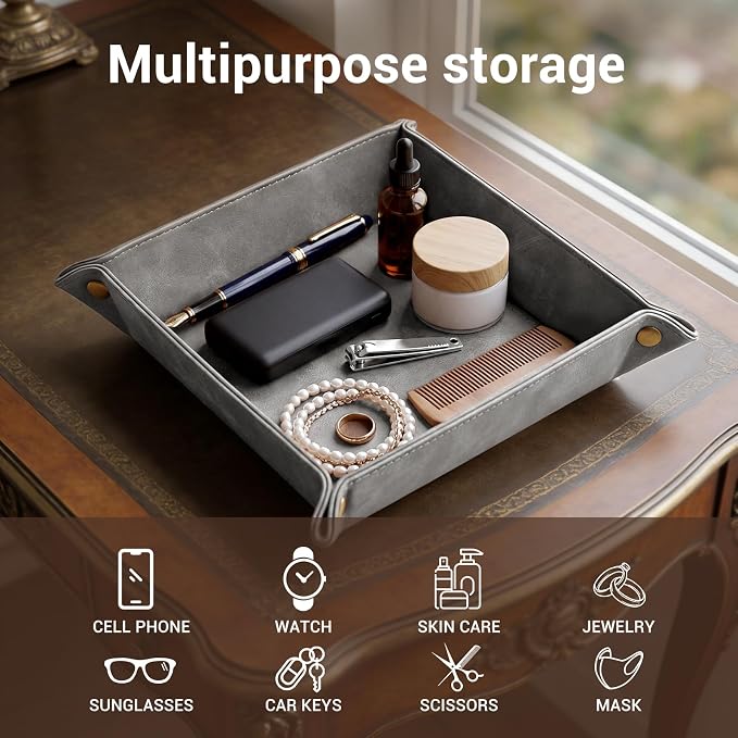 CoBak Leather Valet Tray, Premium PU Leather Catch-All Tray - Image 5