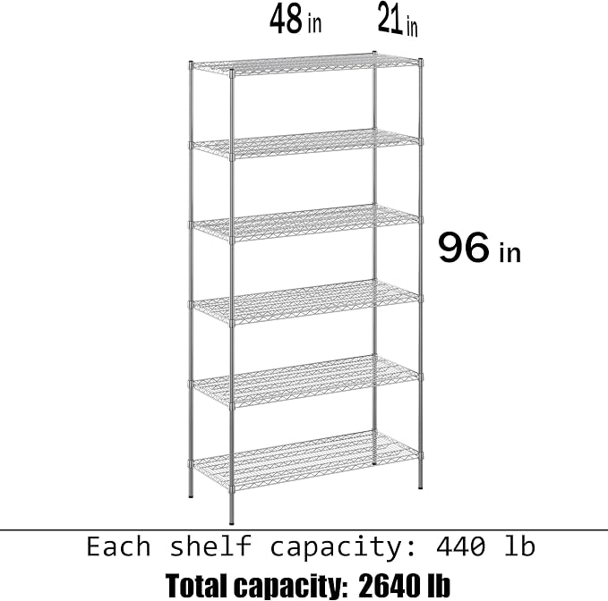 21" Deep x 48" Wide x 96" Height Wire Shelving Kit | 6-Tier | NSF Commercial - Image 3