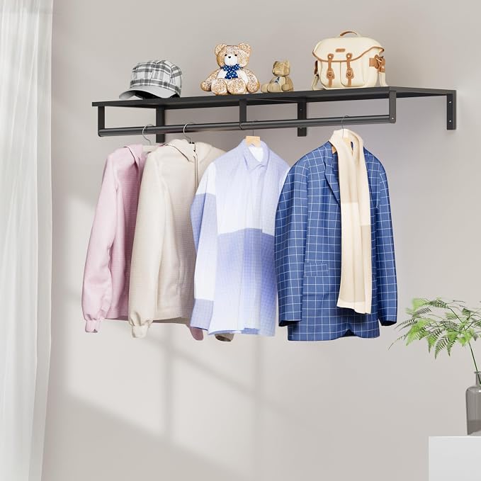 Audmore Wall Mounted Clothes Rack Heavy Duty Metal Hanging Clothing Rack | Shelf - Image 3