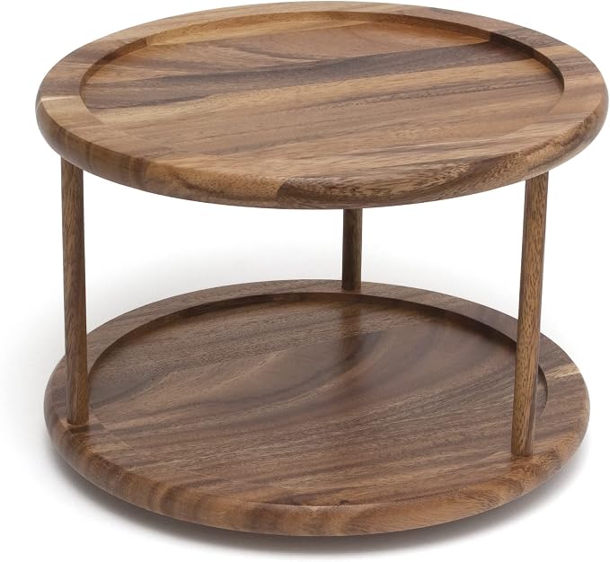 Lipper International 1302 Acacia Wood 2-Tier 10" Kitchen Turntable by LipperInternational