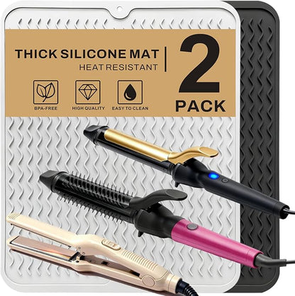 2 Pack Large Curling Irons Mat, Silicone Heat Resistant Portable Travel Mat by AUFORPET