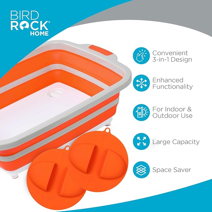 BIRDROCK HOME Collapsible Large BBQ Prep Tub w/Cutting Board, Portable Silicone - Image 3