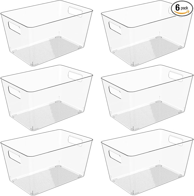 6 Pack Clear Plastic Storage Bins, Plastic Containers by Faryuan