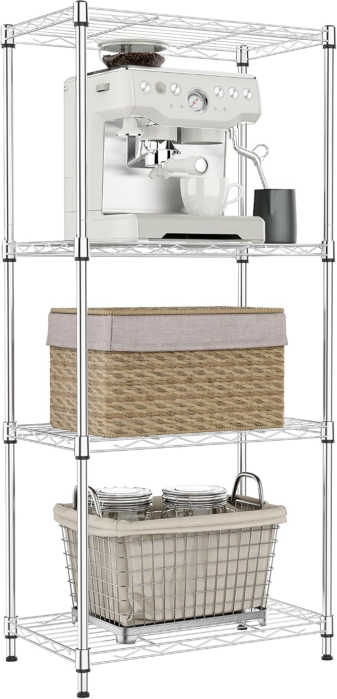 IZEUK 4 Tier Metal Wire Shelf Unit, Chrome Storage Rack Organizer by IZEUK