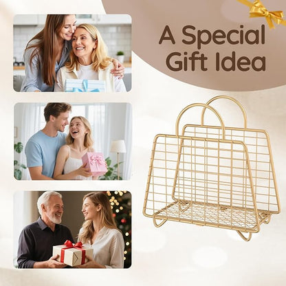 Gold Magazine Holder, Modern Magazine Rack Floor, Metal Wire Magazine Basket - Image 8