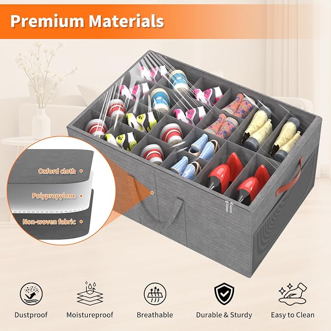 Aokeyee 2 Pack Shoe Organizer for Closet, Large Shoe Storage Box Fits up to 48 - Image 3