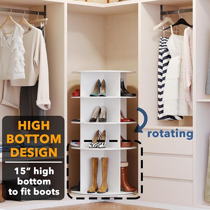 SpaceAid Rotating Shoe Rack 4 Tier Organizer, High Bottom Design Shoe Tower - Image 4
