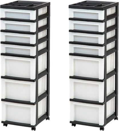 IRIS USA 2 Pack 7-Drawer Plastic Storage Rolling Organizer Cart by IRISUSA