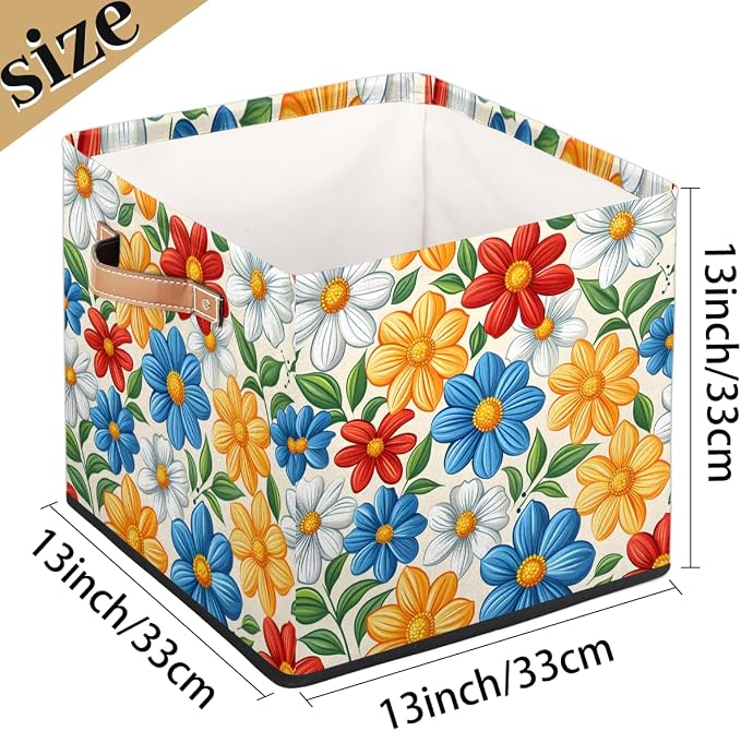 TropicalLife 13x13x13 Inch Large Fabric Storage Cube Boho Flower Foldable - Image 4