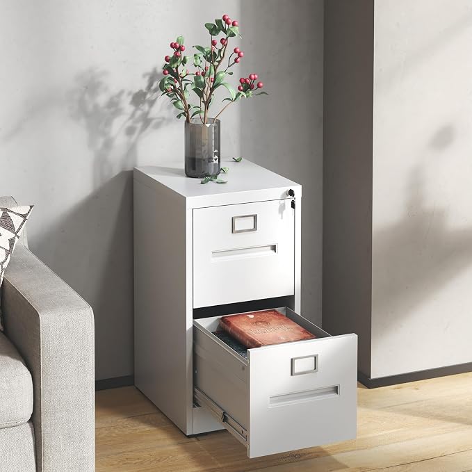 2 Drawer File Cabinet with Lock, Metal Vertical Filing Storage Cabinet - Image 2
