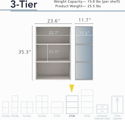 Homes: Inside + Out Apexa 3-Tier Cube Storage Organizer Shelves, Stackable Wood - Image 3