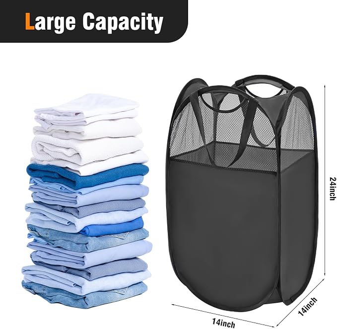 TECHMILLY Pop Up Foldable Laundry Basket, Mesh Laundry Hamper - Image 2
