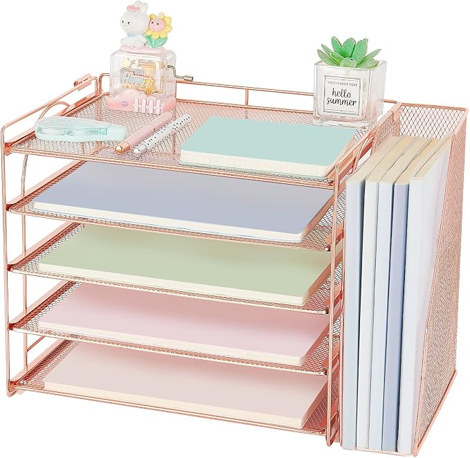AUPSEN Rose Gold Desk Accessories Organizer, 5-Tier Desktop Paper File Organizer by AUPSEN