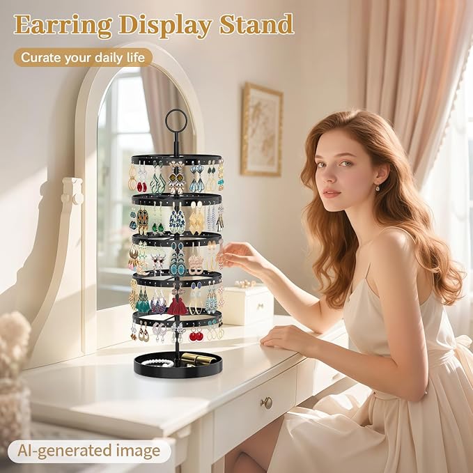 MODOWEY 5 Tiers Rotating Earring Holder Organizer Display, Adjustable Jewelry - Image 2