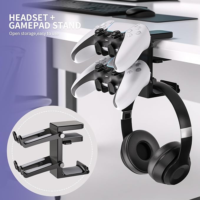 Adjustable Headphone Stand Desk-Sided Clamp Headphone Hanger - Image 2