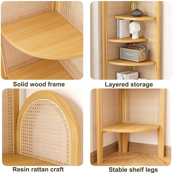 5-Tier Corner Shelf Bookcase, Fan-Shaped Corner Shelf Unit, Wood Frame & Resin - Image 5