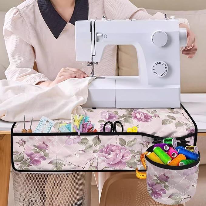 Pink Rose Floral Sewing Machine Mat Non Slip Stitching Device Carrying Pad - Image 3