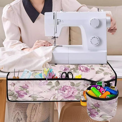 Pink Rose Floral Sewing Machine Mat Non Slip Stitching Device Carrying Pad - Image 3